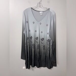 Jaclyn Smith Gray Ombré Long sleeve V neck Floral 3X Casual Women’s Whimsy